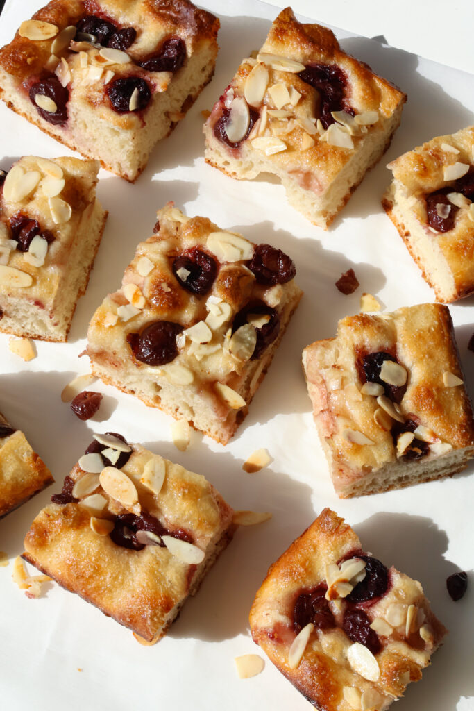 Sweet Cherry Almond Focaccia Sliced